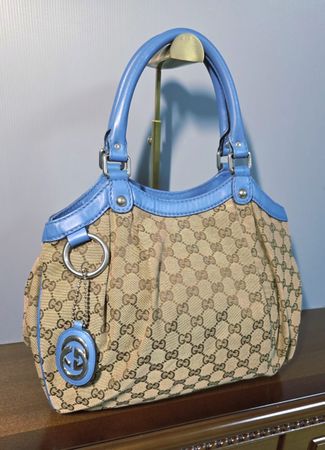 Gucci Tasche Lait-grau/Hellblau Monogramm Leder Damen Sommer