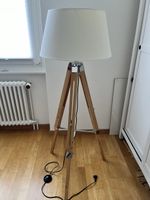 Tripod Floor Lamp FL6788 Wood Metal White Shade 40W Max