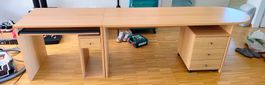 Bürotisch Buche mit Schubladen und Tastaturauszug