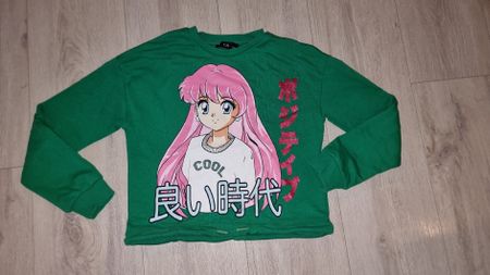 Pulli mit Anime Manga Print, Grün, 134 140