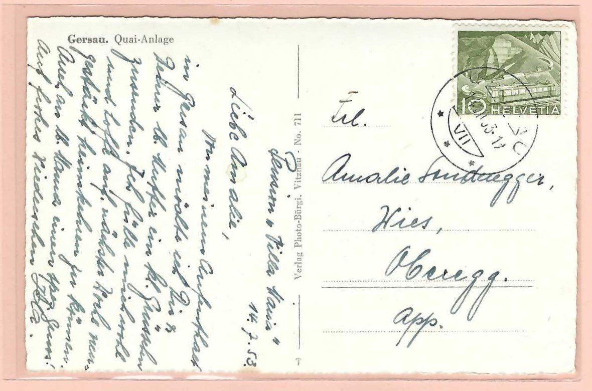Cartoline postali: Gersau. Quai. Dampfschiff 'Unterwalden'. – Usato da Horw venduto da SwissSteamMemories 1