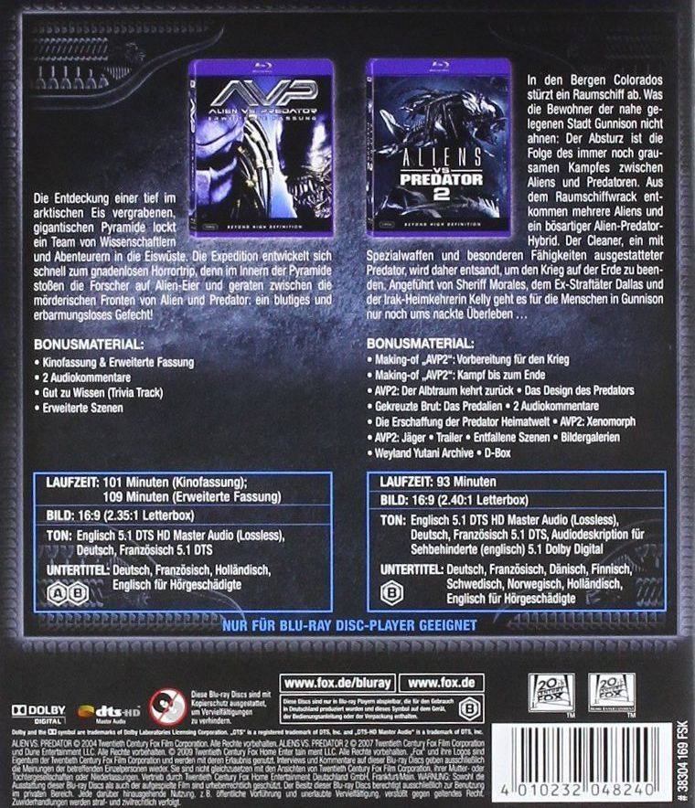 Tutti i DVDs: AVP 1+2 - Alien VS. Predator & Requiem (2004/07) 2-Blu-rays – Usato da Volketswil venduto da cinephilia 1