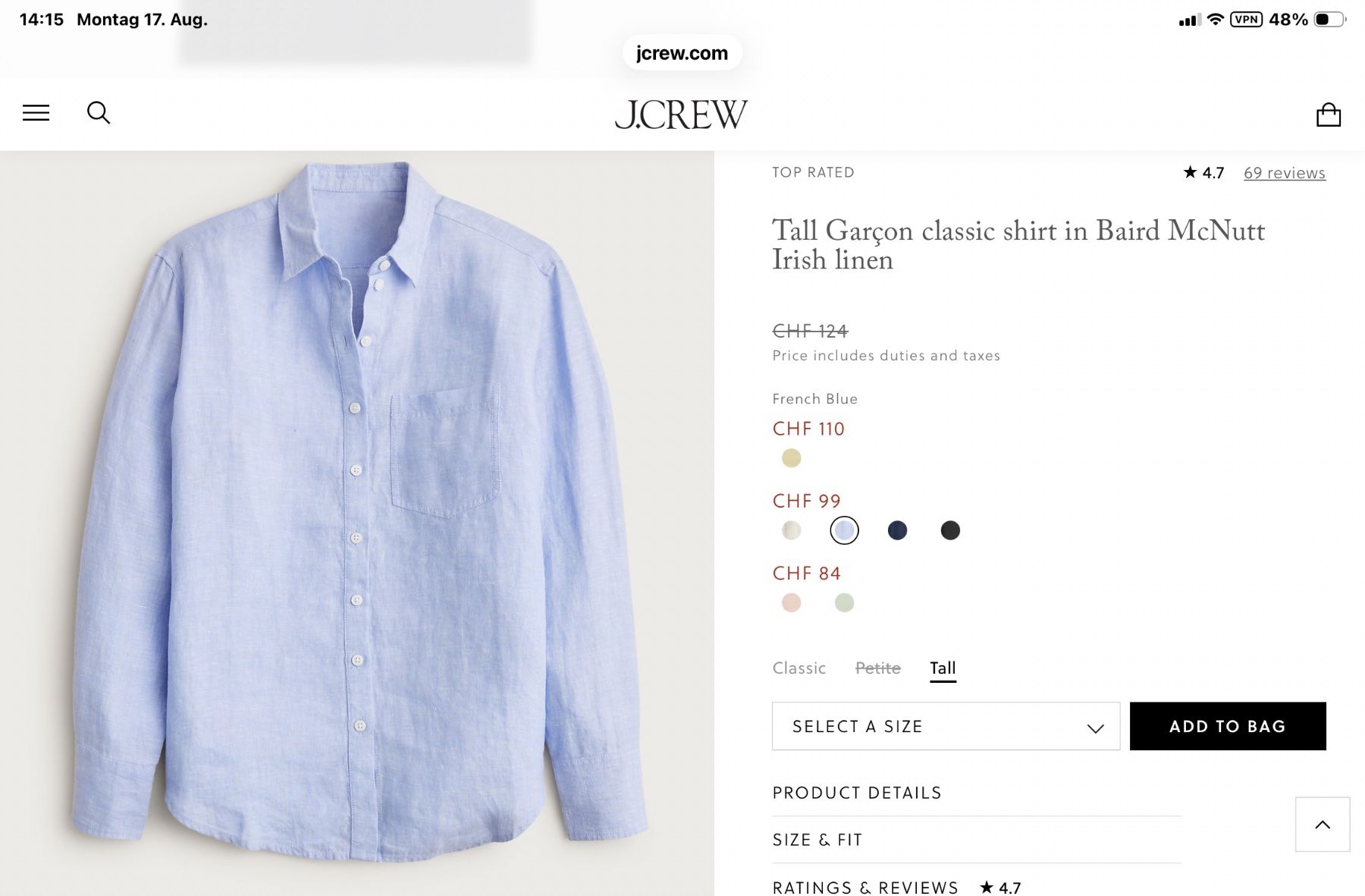 J.Crew Chemisiers: Hellblaue Leinenbluse J.Crew, Gr. 38-40, US 8 – Neuf (Voir description) à Cormondrèche par fra_gn5t 7