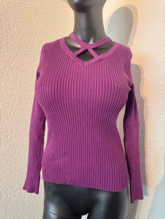 Lila strickpullover mit gekreuztem V- Ausschnitt Gr S Geripp