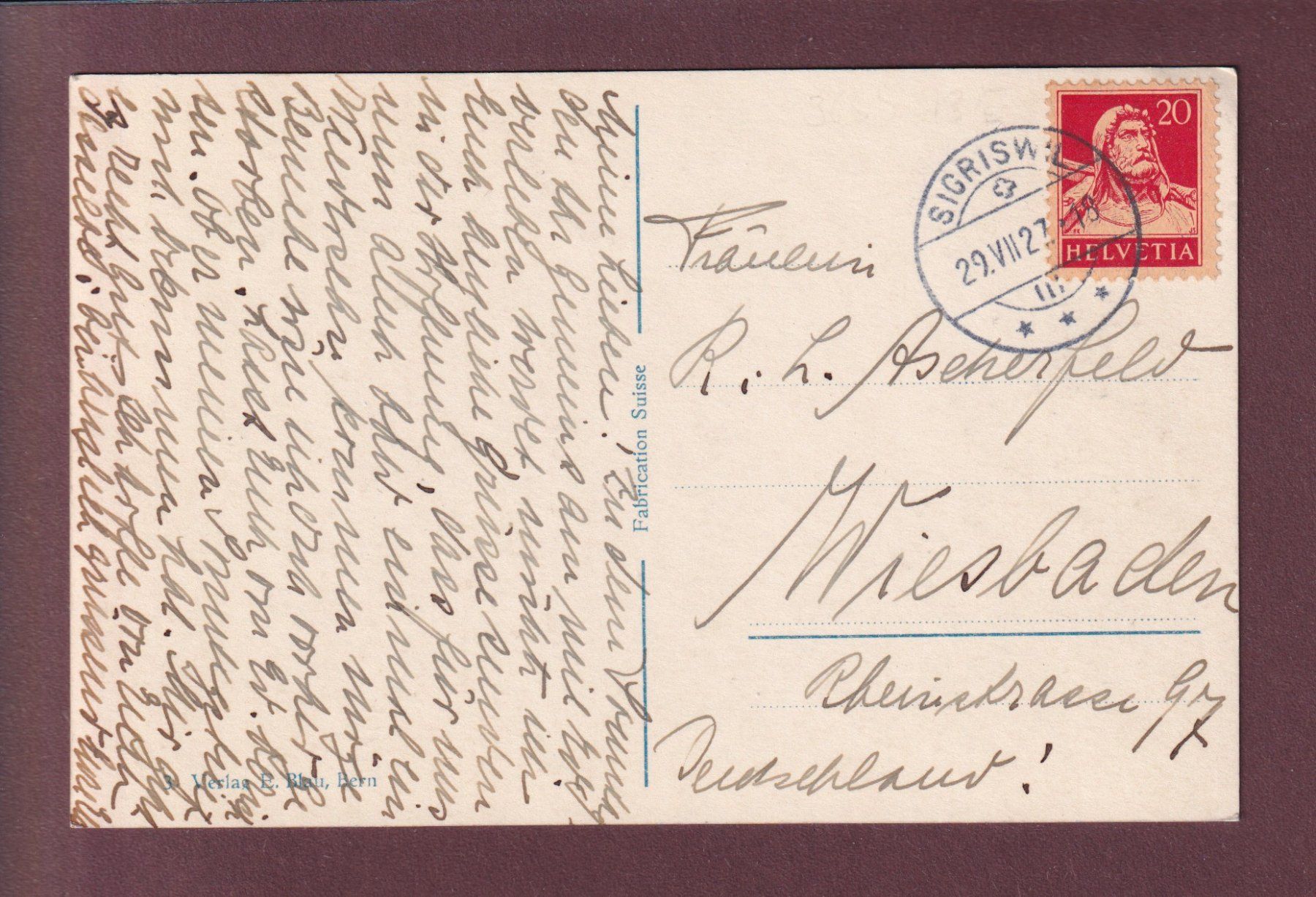 Cartoline postali: SIGRISWIL - Thunersee - 1927 – Usato da Pully venduto da nicecards 1