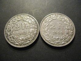2 x 2.- Fr  1943 + 1944  Superbes pièces  Superbe qualité