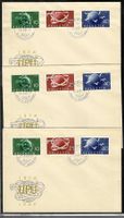 1949/294-296 Serie auf 3 ill./unadr. FDC, dt/frz/it. (15827)