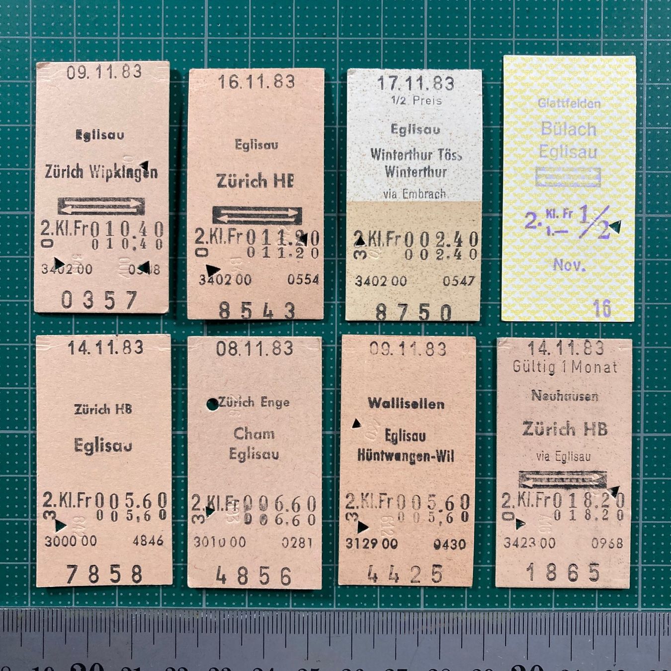 Tickets: Eglisau, 8 alte Bahn Billette, 1983, SBB – Gebraucht aus Lenzburg von fh1