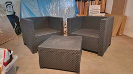 Polyrattan Lounge / Balkon Lounge – 2 Sessel + Tisch