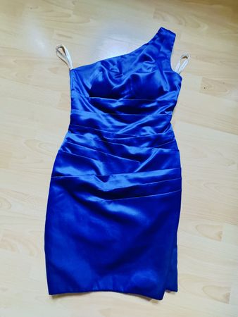 Cocktailkleid One-Shoulder blau Satin guter Zustand