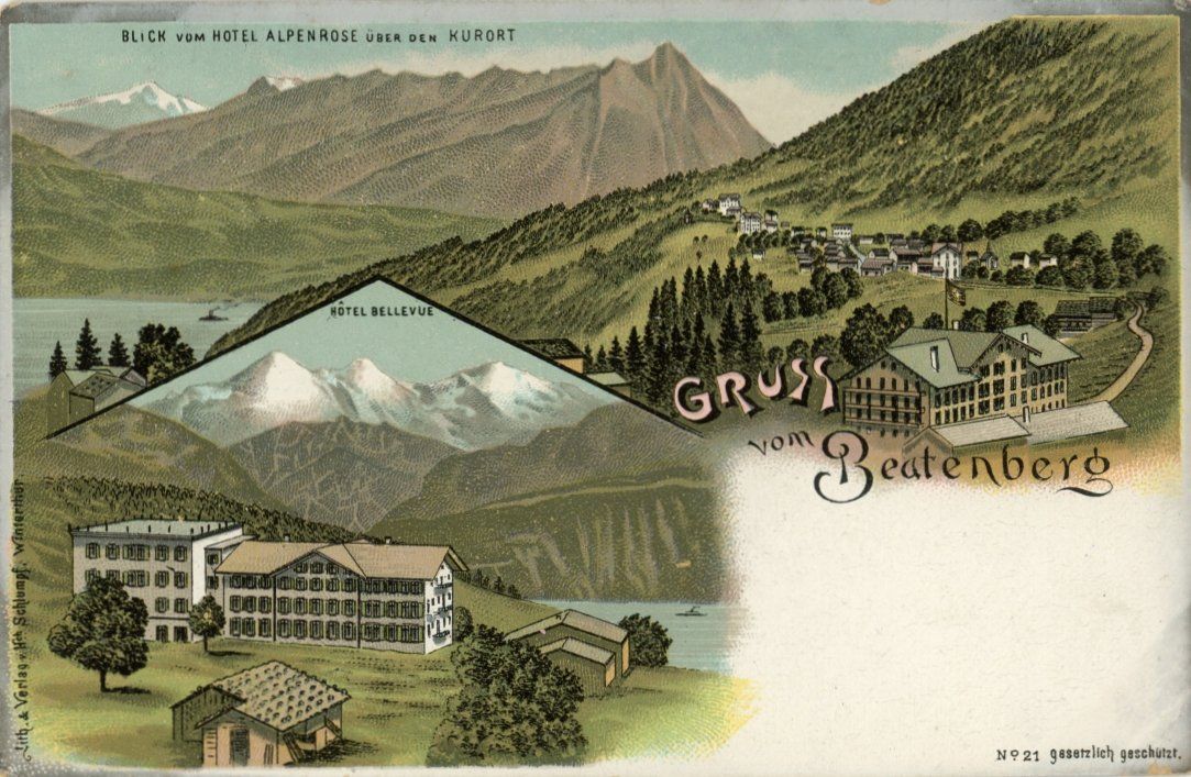 Cartoline postali: Beatenberg   BE  mit Hôtel BELLEVUE     ca. 1900 – Usato da Brig venduto da Valcards54