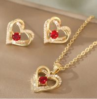 Set Herz mit Stein Kette & Ohrringe 18 Karat vergoldet
