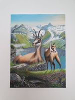 Gemälde "Gamsgeiss mit Kitz"
