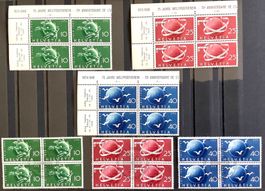 1949 Schweiz 75 Jahre Weltpostverein Viererblock ** + Gest.