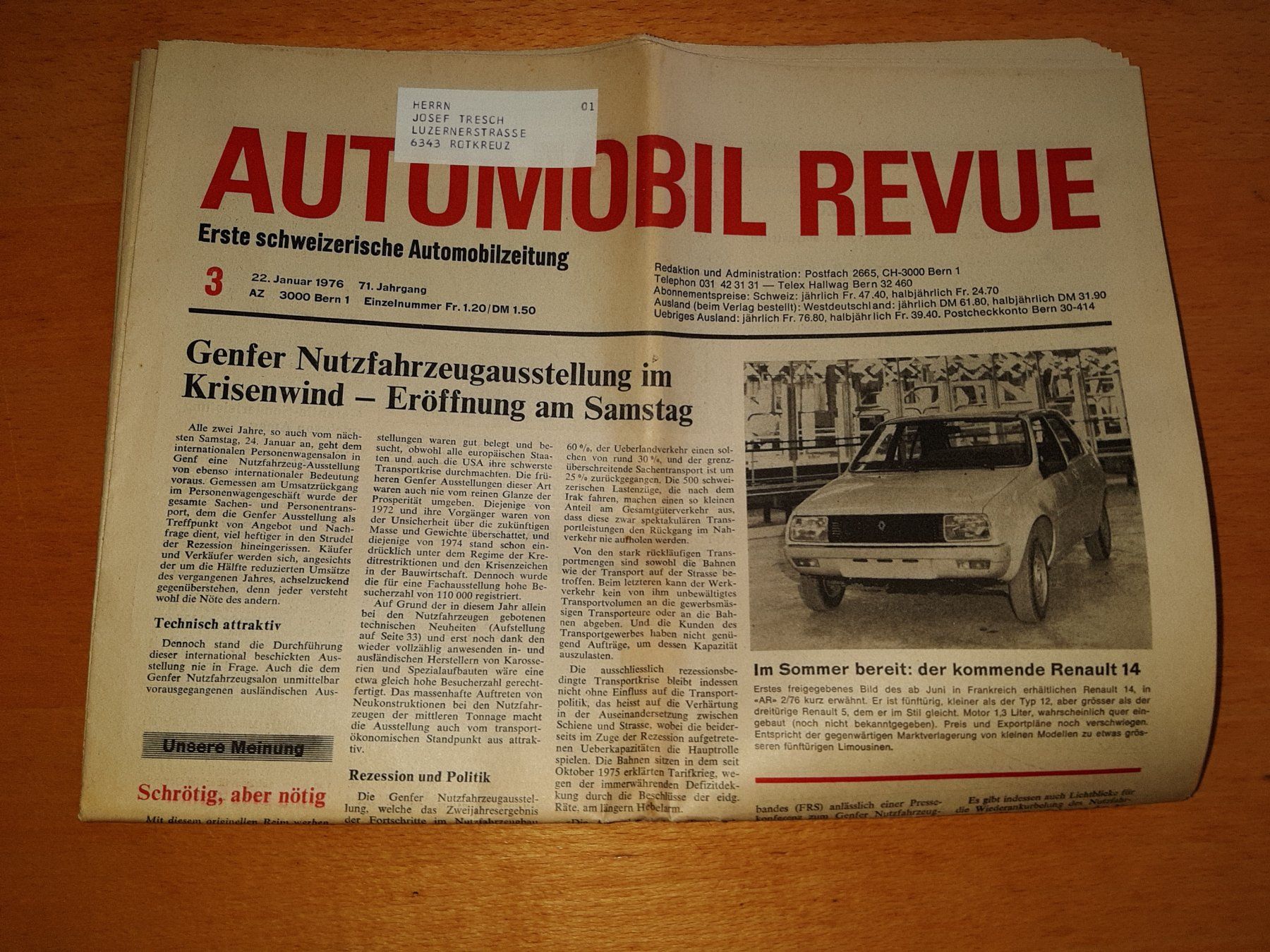 Zeitschriften & Magazine: Oldtimer Magazin "Automobil Revue" 1976 – Gebraucht aus Rotkreuz von nigal