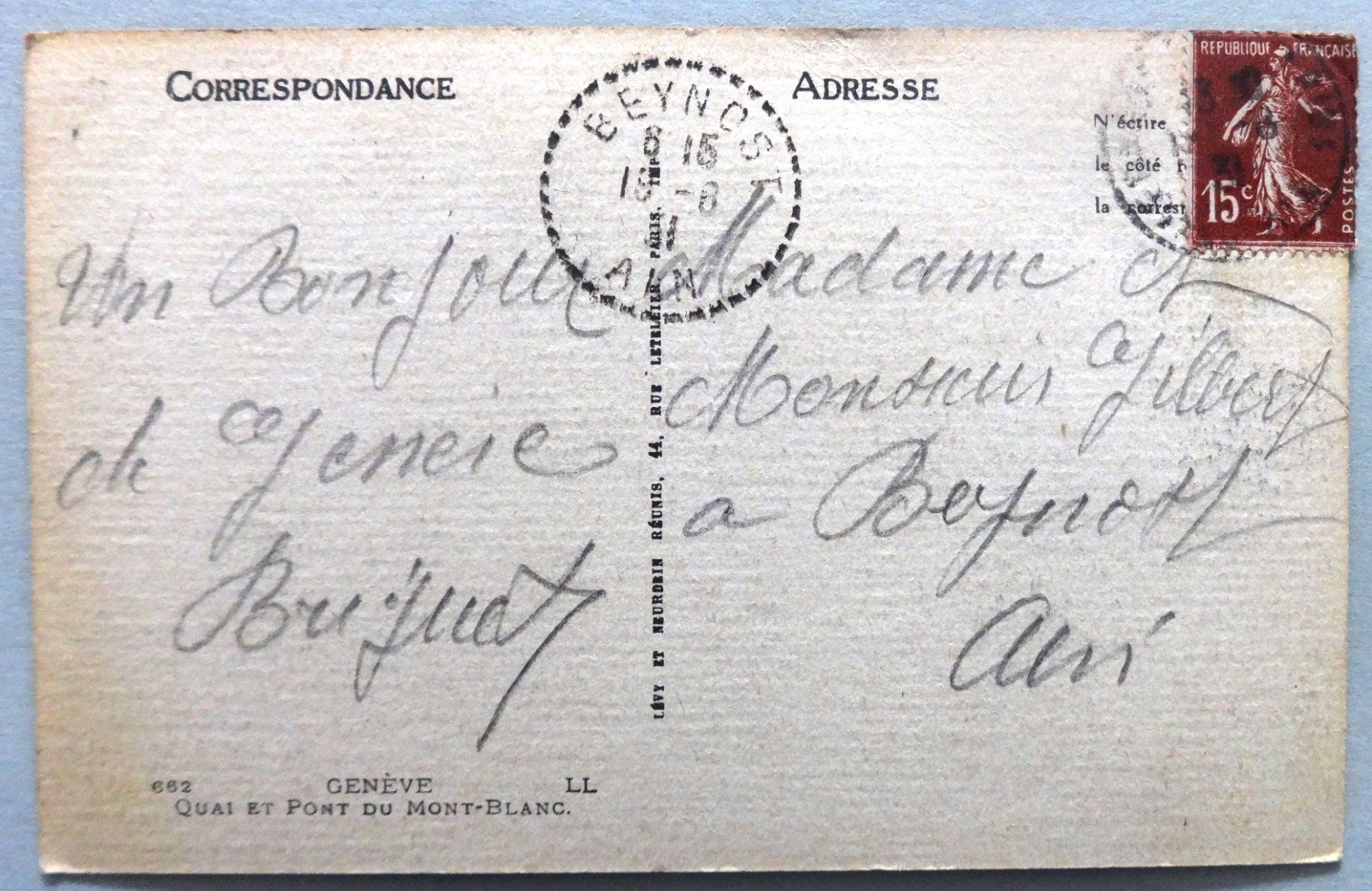 Cartoline postali: Genève - Quai et Pont du Mt-Blanc – Usato da Fétigny venduto da Billy2miny 1