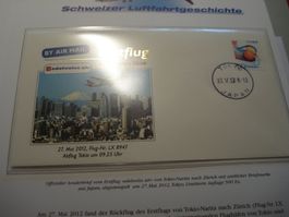 2 Briefe Erstflug 2012, Edelweiss Air, Zürich-Tokio-Zürich