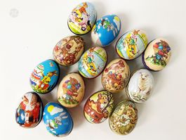 14 Ostereier aus Blech Blecheier Dekoration Ostern Blechdose