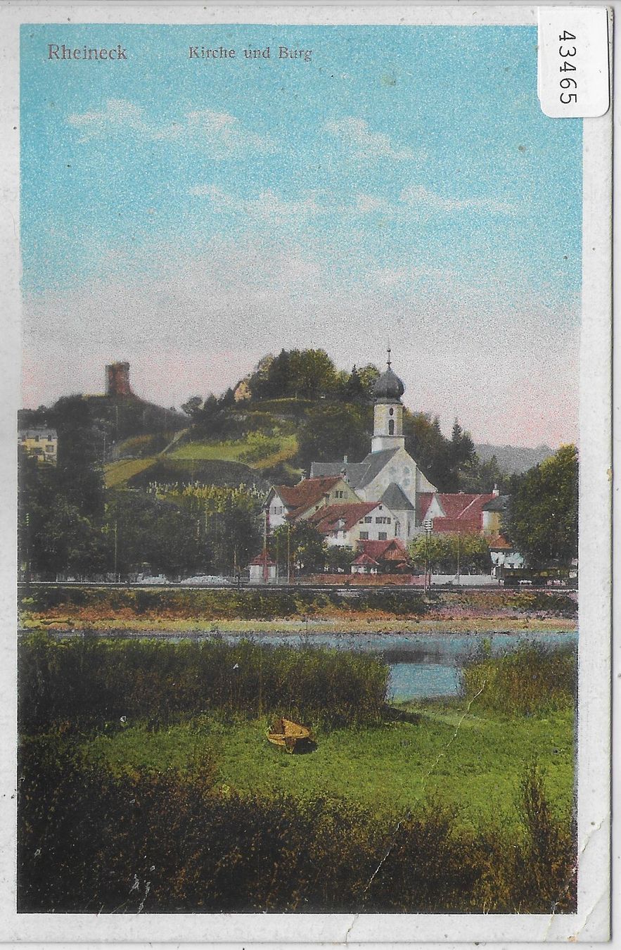 Ansichtskarten: Rheineck - Kirche und Burg - Litho – Defekt aus Ettingen von Kartenplanet