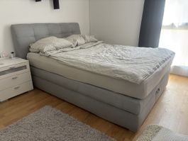 Boxspringbett mit Bettkasten grau 140x200