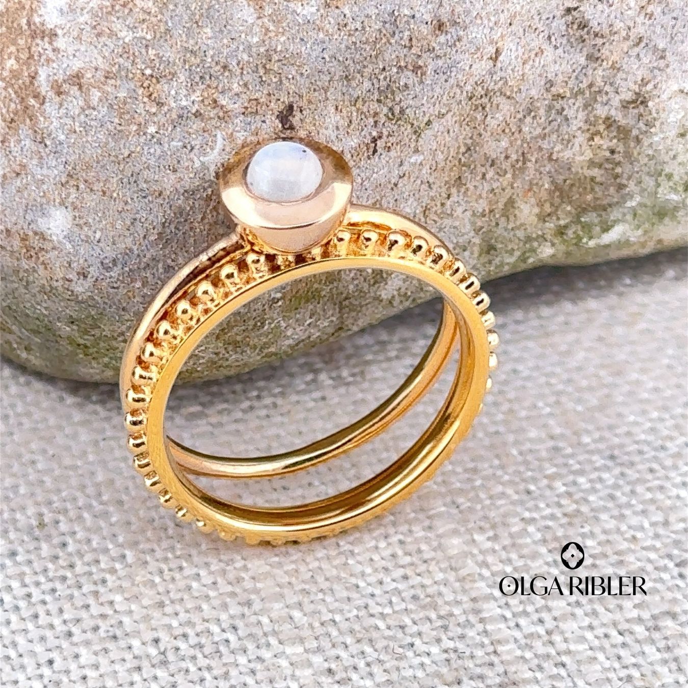 Olga Ribler Anelli: Edelstahl & Silber Mondstein Ring SET Ringgrösse 52 – Nuovo (secondo la descrizione) da Luzern venduto da Schmuckoutlet 3