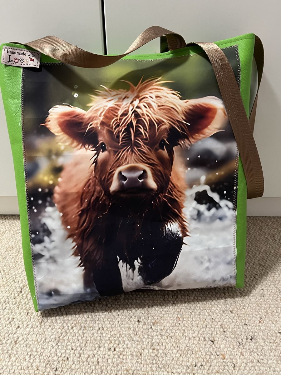 Taschen: Shopper Tasche "Highland Cow" grün – Neu (gemäss Beschreibung) aus Schaffhausen von grogga 3