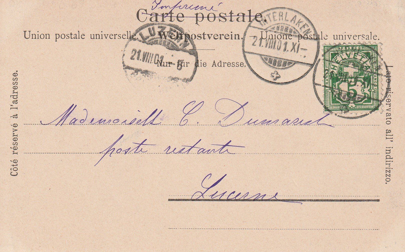 Ansichtskarten: AK Wilderswil - gel. 21.8.1901 – Gebraucht aus Fribourg von schnalla92 1