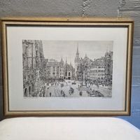 Originale Radierung von Fr. Mohrbach, Marienplatz München