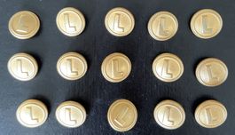 RENA LANGE 15 Metallknöpfe goldfarben m. "L" Durchm.: 1,5 cm