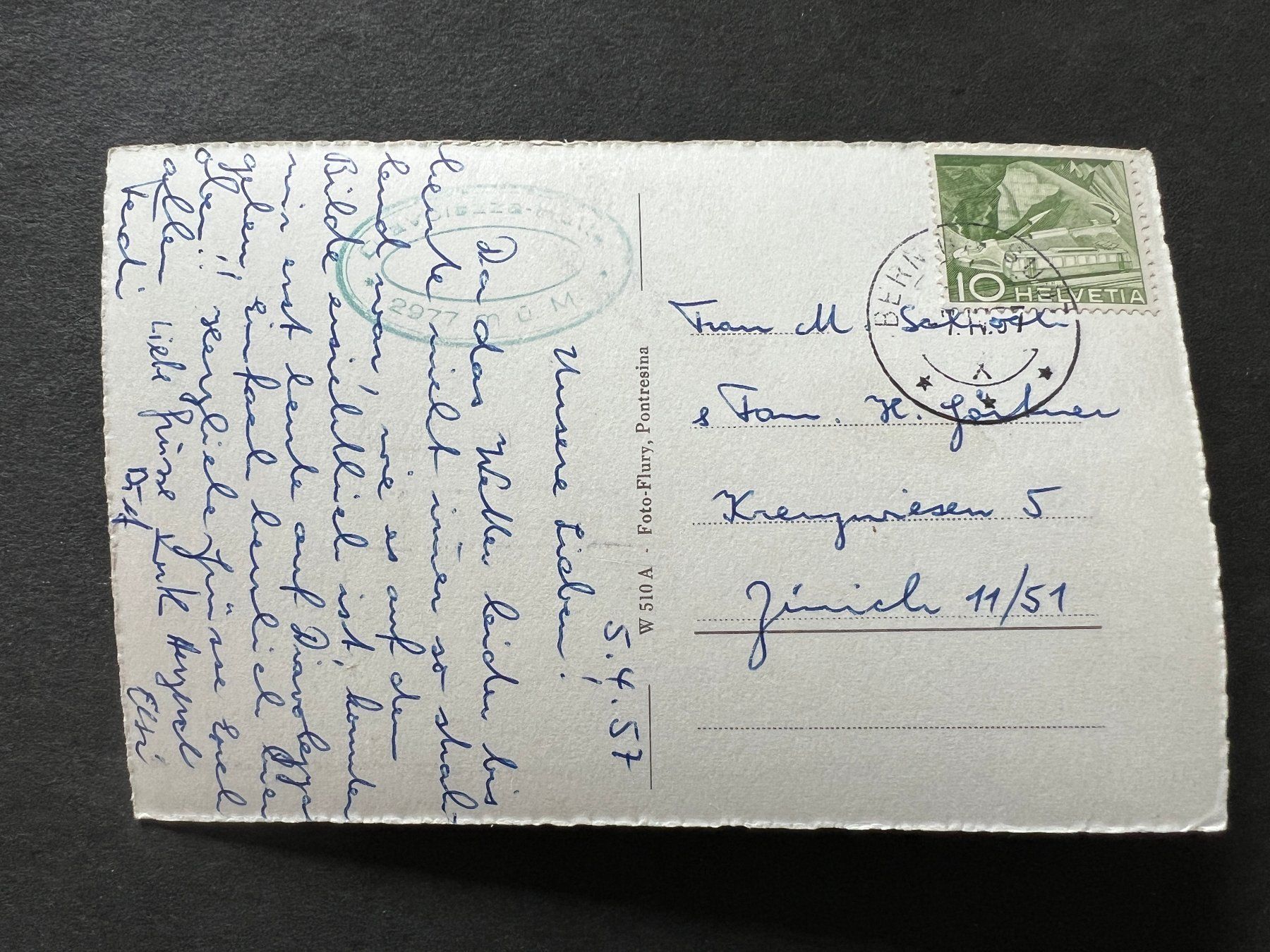 Cartoline postali: Ansichtskarte Diavolezzahütte    1957   (M187) – Usato da Hinwil venduto da Sidi4 1