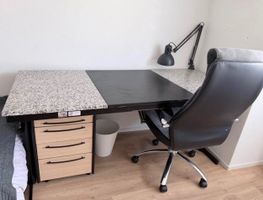 Black Office Furniture Set: Desk, Chair, Cabinet, Shelves