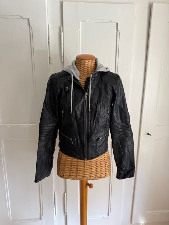 FISHBONE - Lederjacke schwarz mit Hoodie XS