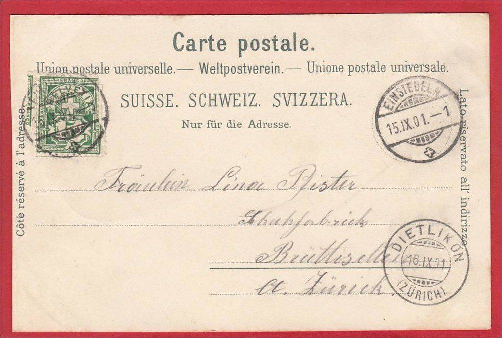 Cartoline postali: EINSIEDELN, LITHO 1901 – Usato da Grüningen venduto da Kartenlaube 1