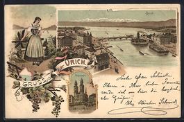 Litho Zürich, Teilansicht mit Brücke, 