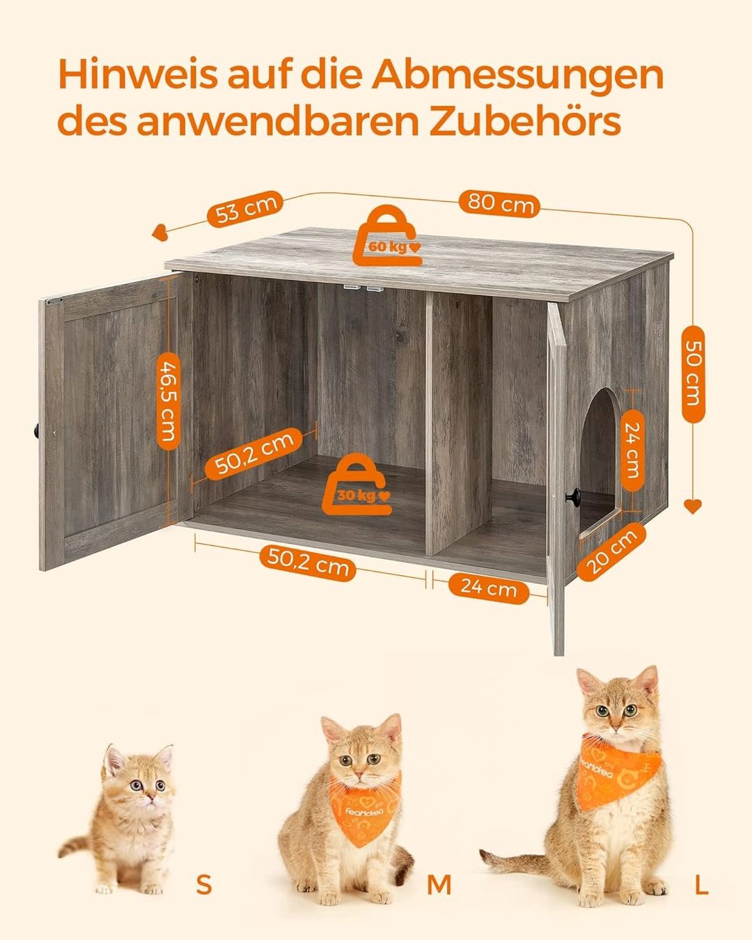 Cucce & Letti: Feandrea Katzenhaus mit Türen Greige – Nuovo e nell'imballaggio originale da Bottighofen venduto da zaap 4