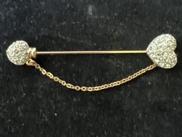 Swarovski Goldfarbene Brosche mit Strass Herz Anhänger
