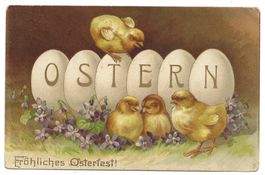 Ostern - fröhliches Fest - Küken - Eier - Präge-Litho 0