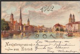 AK,ZH Neujahrsgruss aus Zürich , 1901/02