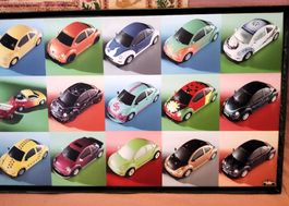 'VW BEETLE Line-up' - Grosses Giglée-Unikat auf Canvas