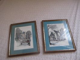 2 x Vintage Bilderrahmen aus Holz hinter Glas