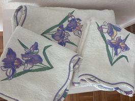 Linvosges Schönes Frotté-Set mit Iris-Motiv, 5-teilig, Neu