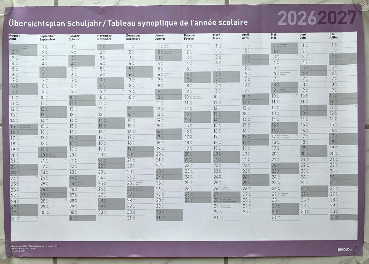 Poster & Bilder: Übersichtsplan Schuljahr 2026/27 – Neu (gemäss Beschreibung) aus Uster von Boosterli