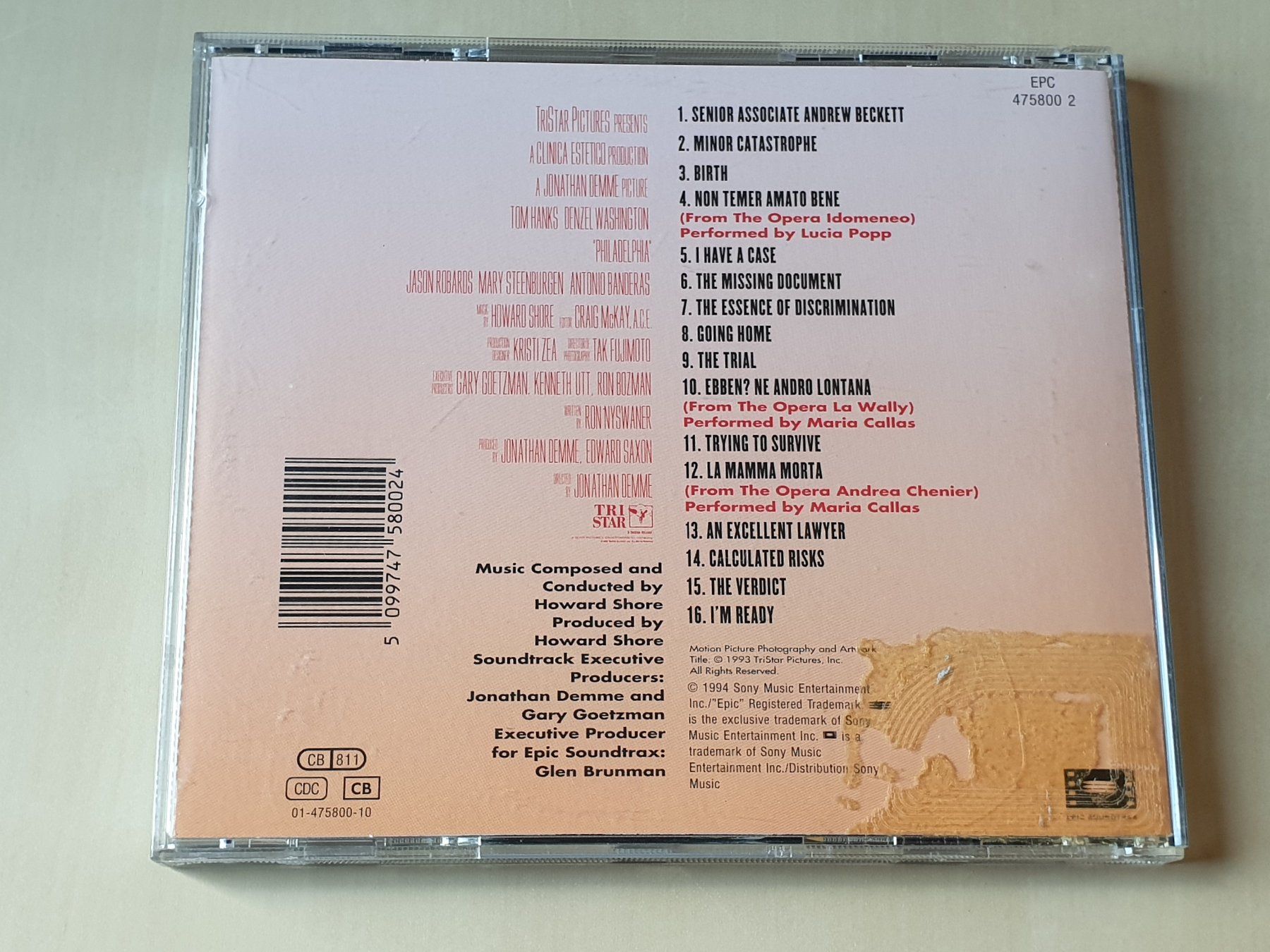 CD: Philadelphia Original Motion Picture Score – Usato da Stansstad venduto da collectorsshop 1