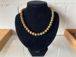 UNAKIT  PERIDOT/JASPIS ROT  KUGELN 10mm  LÄNGE 40cm