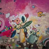 Acrylbild Blumen mit Vasen abstrakt, 80×80cm
