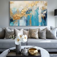 Riesig 🔝 SUPER PREIS 💲 Wandbild 120x80 NEU / Blau & Gold