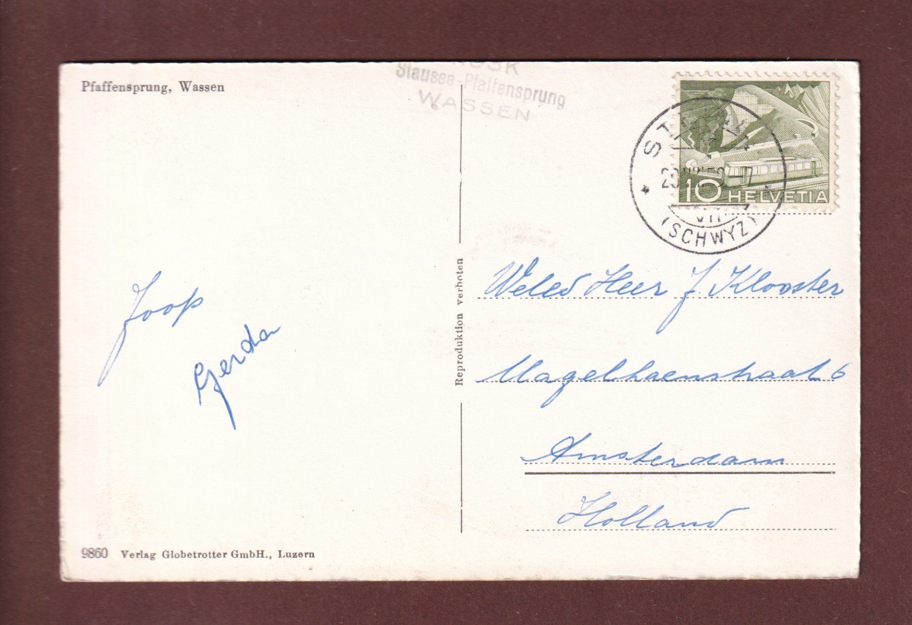 Cartes postales: Wassen - PFAFFENSPRUNG - 1959 – D'occasion à Pully par nicecards 1