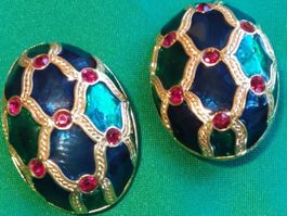 Vintage NINA RICCI signierte Ohrclips Email/Gold