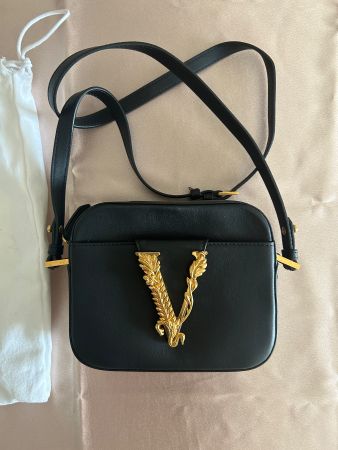 Versace Virtus Ledertasche, Schwarz, Gold, Wie neu!