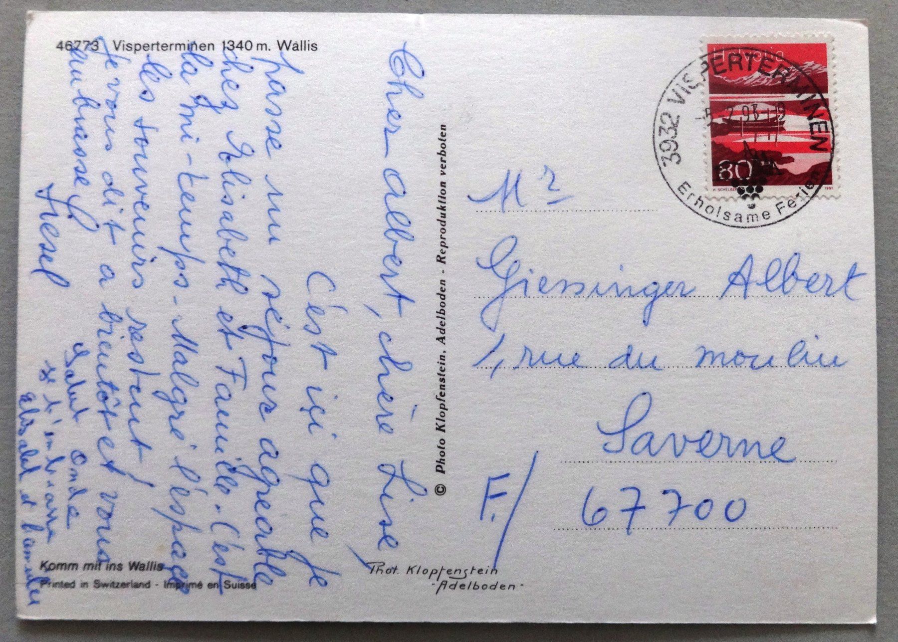 Cartes postales: Visperterminen 1340 m, Wallis – D'occasion à Fétigny par Billy2miny 1